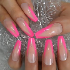 Pink French Coffin Press On Nails Fake 24 Pc Nail